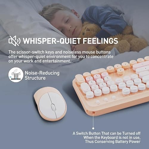 FOPETT 2.4GHz Wireless Keyboard and Mouse Set with Switch Button - Full-Size Keyboard - Compatible for Windows/Laptop/PC/Notebook/Smart TV and More - Pink thumbnail 4