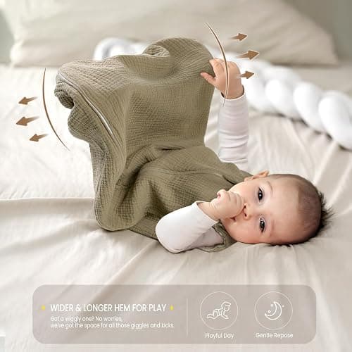 lulumoon Sleep Sack Muslin for Baby: Cotton Wearable Blanket for 3-9 Months - Soft Lightweight Ideal for Nursery Lounge Nighttime Naptime 6-12 Months thumbnail 4