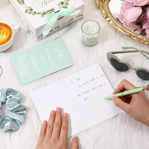 Nuogo 88 Pcs 8 Sets Bridesmaid Proposal Gift Wedding Bridesmaid Box Set Maid of Honor Gift Include Box Candle Invited Cards Scrunchies Hair Elastics Ties Knotted Bracelets Diamond Pens(Green,Modern) thumbnail 7