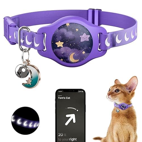 Cat Collar with Airtag Holder, Breakaway Airtag Cat Collar for Apple Air Tag with Luminous & Reflective Pattern, Waterproof GPS Cat Tracker Collars for Boy Girl Cats Kittens with Bell, Purple (8-12") - Purple