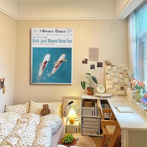 Generic Trendy Coastal Cowgirl Canvas Wall Art Blue Surfer Girl Room Aesthetic Posters Preppy Surfs Up Blond Girl Beachy Wall Decor Print for Dorm Apartment 11x14in Frame Wall Art thumbnail 7