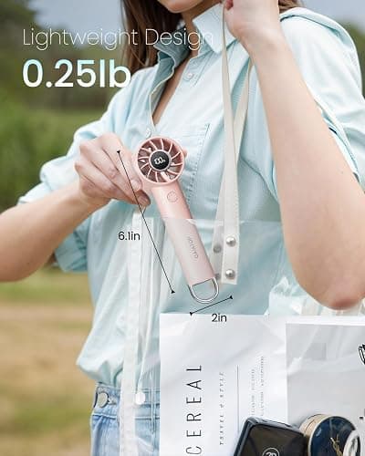 Gaiatop Portable Mini Fan, 3 Speed Handheld Fans with Power Display Flashlight, USB Rechargeable Battery, Lightweight Personal Cooling for Women Men Indoor Outdoor Travel Pink thumbnail 3