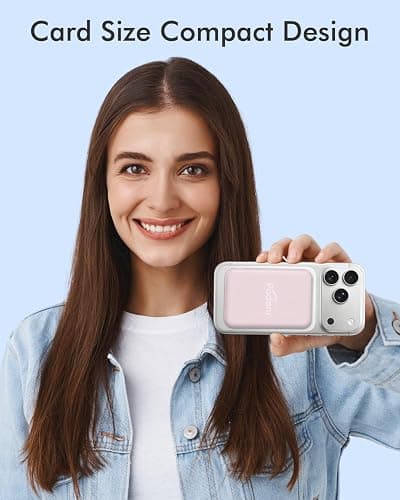 podoru for Magsafe Battery Pack, 5000mAh Magnetic PowerBank with Type-C Cable 20W PD Fast Charging Lighting Input Wireless Charger for iPhone 17/16/15/14/13/12/ All Series-Light Pink thumbnail 4