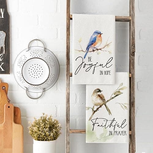 Artoid Mode Floral Leaves Branch Bird Kitchen Towels Dish Towels, 18x26 Inch Seasonal Summer Decoration Hand Towels Set of 4 thumbnail 4