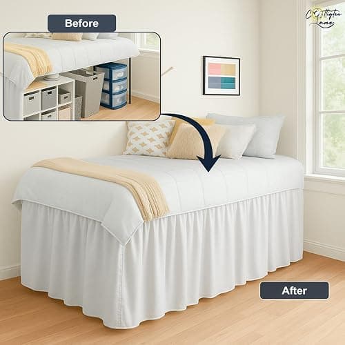 Cottington Lane Dorm Room Bed Skirt Twin XL, Hotel Quality Premium Brushed Microfiber Extra Long College Dust Ruffle 36 Inch Drop White Bedskirt - Twin XL/36" Drop - White thumbnail 4