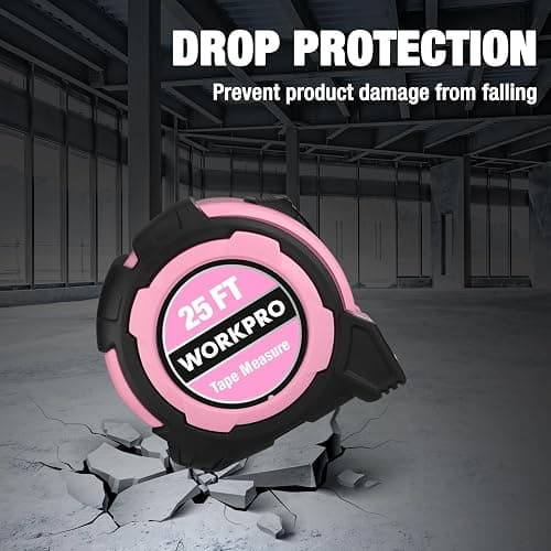 WORKPRO 25FT Pink Tape Measure, 1/8 Fractions Easy Read Measuring Tape, Retractable Nylon Coating Measurement Tape Accuracy 1/32, Magnetic Hook, Belt Clip, Rubber Protective Casing - Pink Ribbon thumbnail 4