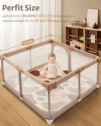 Lambluefly Tapis d'eveil Bebe, épaissi Tapis de Jeux Bebe 127x127cm, Antidérapant, Lavable en Machine, Pliable Tapis d'éveil et de Jeux, Tapis Sol Bebe de Jeu pour Parc, Conception de Style Bohème thumbnail 2