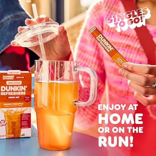 Dunkin’ Refreshers Singles To Go! Powdered drink mix packets, 40 Ct Variety Pack, 40 Single serve Packets per Box (40 servings), Energy from Green Tea, aspartame-free, no synthetic colors, naturally and artificially flavored, just add water thumbnail 8