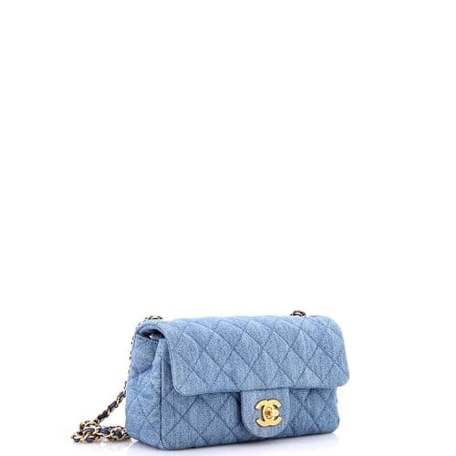 Chanel, Pre-Loved Pearl Crush Flap Bag Quilted Denim Mini, Blue thumbnail 2