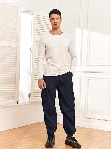 ZAFUL Flat Pocket Parachute Pants for Men Casual Baggy Cargo Pants Unisex Street Y2K Pants Drawstring Trouser thumbnail 2
