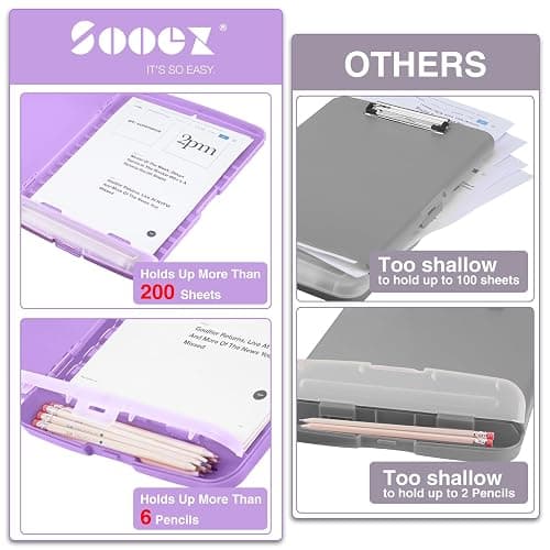 Sooez Clipboard with Storage, High Capacity Nursing Clipboard with Pen Holder, Clip Boards 8.5x11 with Storage, Low-Profile Clip, Lightweight Plastic Clipboard for Teachers, Lawers, Office Workers thumbnail 3