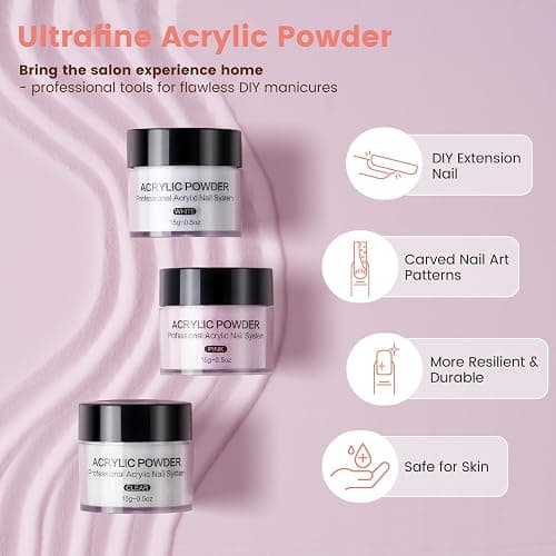 Acrylic Nail Kit with Everything: Beginners Practice Hand Acrylic Nail Powder Liquid Set with U V Lamp Drill in Gift Bag for Home Salon(Pink Bag) thumbnail 8