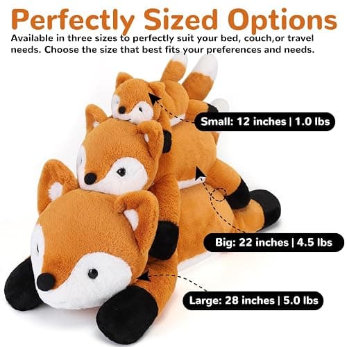 gnomantic Fox Weighted Stuffed Animals - 12 Inch 1.0 Pounds Weighted Plushies Fox - Small Plush Stuffed Animals Pillow - Cute Plush Toys Gifts for Kids & Adults thumbnail 5
