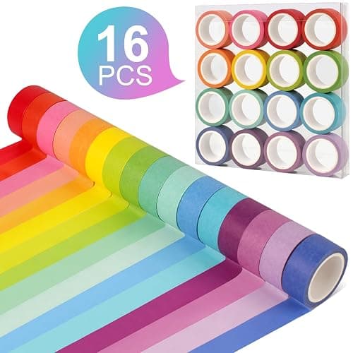 Phinus Washi Tape Set, 16 Pack Decorative Tape, Multicolor, 15mm x 5m, Reusable, Ideal for Gift Wrapping, Journaling, Crafting, Decoration thumbnail 2