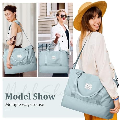 Weekender Bags for Women,Personal Item Travel Bag with Shoes Compartment,Overnight Travel Duffel Bag with Toiletry Bag - Large - Light Blue thumbnail 7