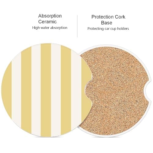 Ceramic Car Coasters – Absorbent Car Cup Holder Coaster Set for Women, Cute Aesthetic Car Accessories for Girls, 2 Pack (Golden Yellow) thumbnail 5
