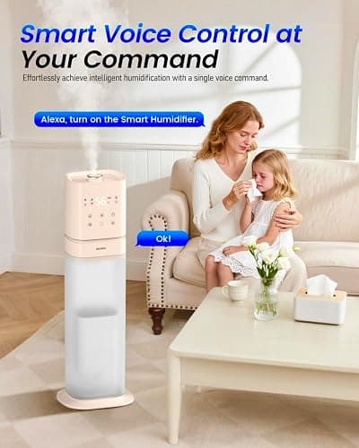 AILINKE Smart Humidifier Large Room, 2.1Gal/8L Humidifiers for Bedroom with Extended Tube&Night Light, Whole House Cool Mist Humidifiers, WIFI App&Voice Control, Home/Kids/Baby, Pale Pink thumbnail 4
