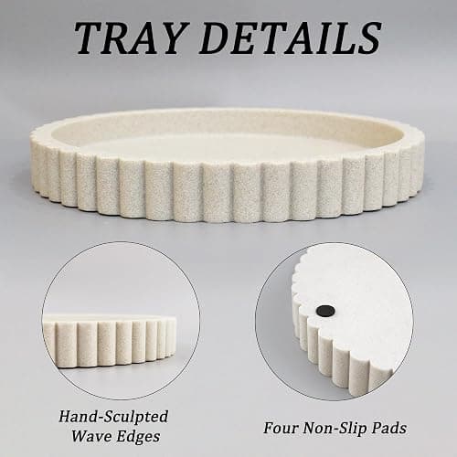 Round Decorative Tray for Coffee Table Decor, Circle Tray Decor 11" Beige | Resin Decorative Coffee Table Tray for Home Decor. Modern Centerpiece Organizer Tray for Living Room, Dresser or Console thumbnail 8