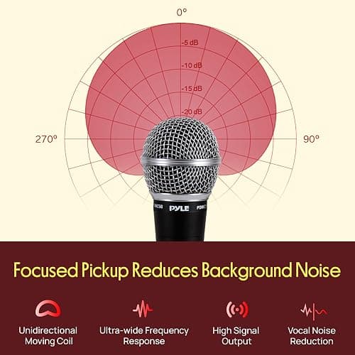 Pyle Microphone, Dynamic Cardioid, XLR Cable Included, Unidirectional, Rugged Construction, Built-in Pop Filter, Perfect for Stage & Studio, High Gain, Ultra-Wide Frequency Response, 15ft Cable thumbnail 4