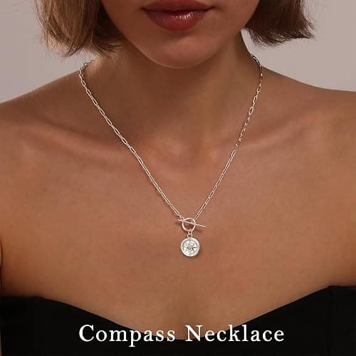 KISSCLOUD Gold Necklace for Women 14K Gold Plated Dainty Pendant Chain Puffy Heart Italian Horn Radiant Sun Compass CZ Teardrop Bow Charm Trendy Jewelry Gift thumbnail 2
