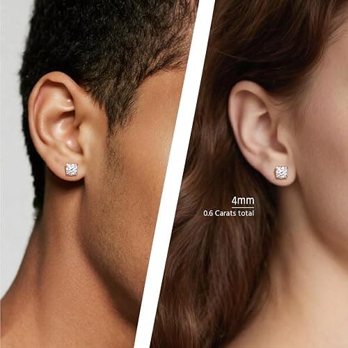 JNQZM 0.2-4 ct Moissanite Earrings, Rhodium Plated 925 Sterling Silver Lab Created Moissanite Diamond Stud Earrings Engagement Jewelry Birthday Gifts for Women Men thumbnail 2