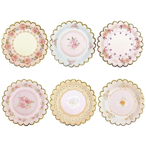 Xjoviative 48 PCS Vintage Floral Paper Plates 7 inch, Scalloped Flower Tea Party Plates Disposable Cake Dessert Plate for Birthday Bridal Shower Baby Shower Wedding Party Decorations (Floral) - Image 1