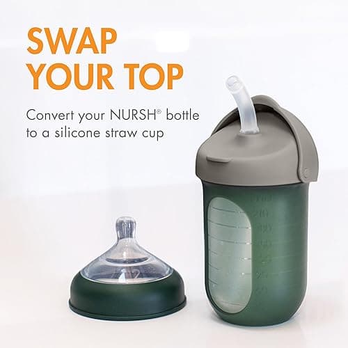 Boon Nursh Baby Bottle Gift Set - Baby Feeding Essentials for New Moms - Includes 4 Oz and 8 Oz Baby Bottles, Storage Lids, Fast Flow Nipples, Storage Buns, Straw Lid, and Mod Baby Bottle Brush Set thumbnail 7