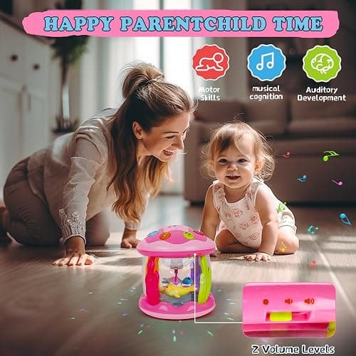 M SANMERSEN Baby Girl Toys 6-12 Months - Babies Ocean Rotating Projector Light Up Musical Toys for 12-18 Months Crawling Learning Tummy Time 1 2 Years Old Infant Boys Girls Pink thumbnail 7