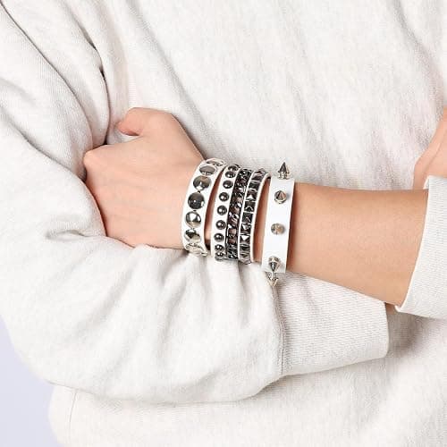 Eigso 3 Pcs Leather Punk Bracelets for Men Women of Rock Rivet Wrap Retro Spike Bracelet Adjustable thumbnail 4