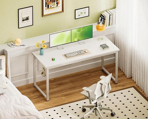 ODK 54 Inches Large Computer Desk for Home Office, Modern Desk for Small Spaces, Writing Desk with Headphone Hooks, White thumbnail 6
