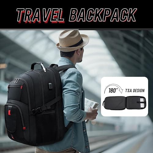 Z-MGKISS Travel Backpack, 50L Extra Large Travel Laptop backpack, Travel Backpack for Men Women with TSA Airline Approved Luggage Bussiness Backpack, Black thumbnail 4