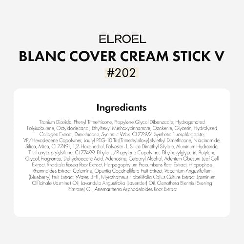 ELROEL Blanc Cover Cream Stick V White - Korean Color-Changing Foundation Stick with Volufiline - Medium to Full Coverage Dewy Finish Base Makeup - Dual-Ended with Detachable Brush (202 Natural) thumbnail 9