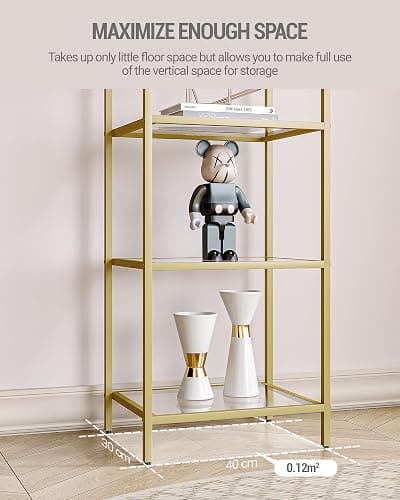 Hzuaneri 5 Tier Bookcase Bookshelf, Tempered Glass Bookshelves, Slim Shelving Unit for Bedroom, Bathroom, Home Office, Steel Frame, Gold BC05001G thumbnail 7