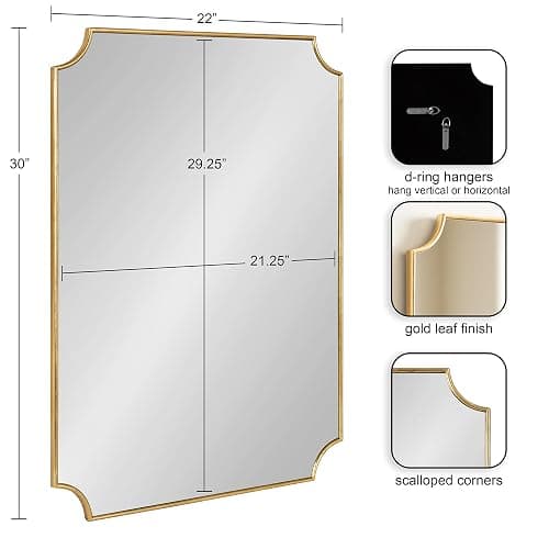 Kate and Laurel Healey Glam Scalloped Wall Mirror; 22 x 30; Gold; Minimal Scallop Mirror for Classic Traditional Wall Decor thumbnail 3