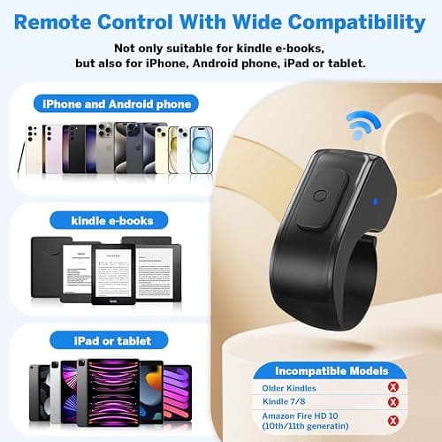 Page Turner Ring for Kindle,Remote Control for iPhone iPad Android Tablets E-Readers,Clicker Page Turner for Kindle Accessories for Camera Video Record&Shutter Selfie (Black) thumbnail 7