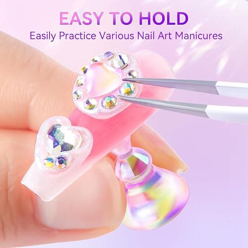Makartt Press on Nails Stand: Clear and Pink Nail Holder for Painting Nails, Stands for Art Display Practice, Magnetic Clear Glitter Flower Fake Holders with Reusable Adhesive Putty for Home Salon DIY thumbnail 6
