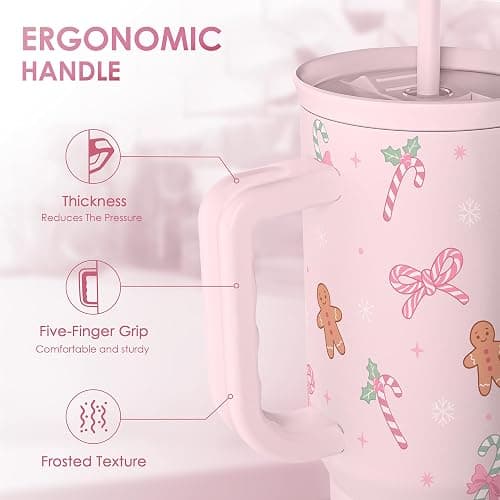 Christmas Theme 40oz Slider Tumbler with Handle and Straw - Insulated Stainless Steel Travel Coffee Mug for Women Girls, Gift for Birthday Xmas thumbnail 4