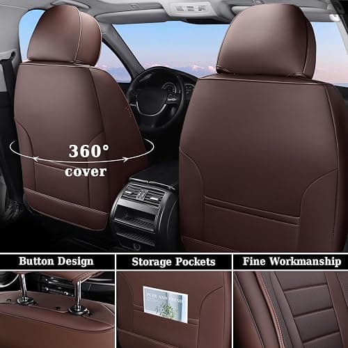 Coverado Car Seat Covers Full Set, Nappa Leather Seat Covers for Cars, Car Seat Protector Car Seat Cushion, Front and Back Seat Protectors Cushions Universal Fit for Most Cars Vehicles(Brown) thumbnail 3