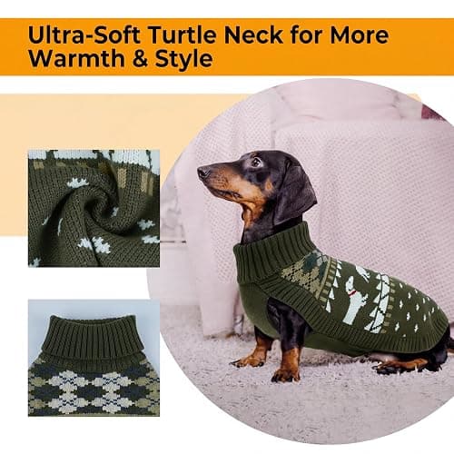 Lelepet Dachshund Sweater Turtleneck Dog Sweaters for Small Dogs (XS-XL) | Pullover Knitted Dog Coat,Cold Weather Dachshund Clothes,Fall/Winter Cozy Outfit for Wiener Dogs,Stretchy Knitwear,Army Green thumbnail 3