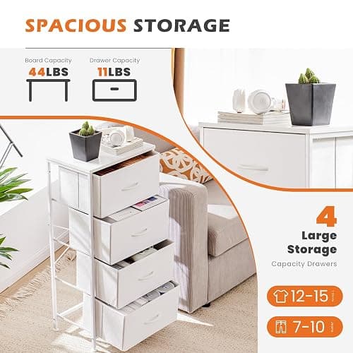 Sweetcrispy Nightstand Small Bedroom Dresser with 4 Fabric Drawers, Bed Side Furniture End Table, Wooden Top Cabinet Night Stand Dresser for Closet, Entryway, Dorm thumbnail 4