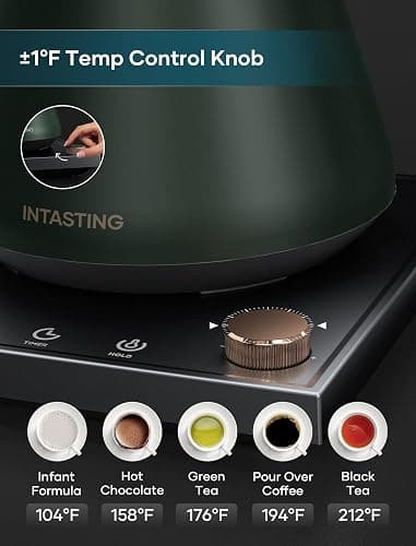 INTASTING Electric Kettles, Gooseneck Electric Kettle, ±1℉ Temperature Control, Stainless Steel Inner, Quick Heating, for Pour Over Coffee, Brew Tea, Boil Hot Water, 0.9L Hunter Green thumbnail 3