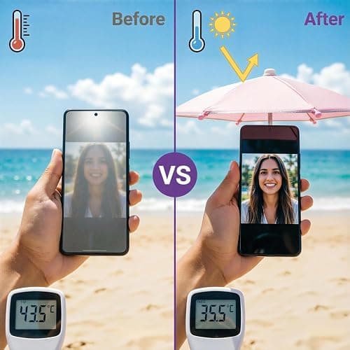 Phone Umbrella for Sun Shade with Heart Handle & Cute Piggy Suction Cup | Phone Sun Shade & Rain Protector, Universal Adjustable Suction Cup Stand, Sun Visor Phone Holder for Travel, Camping, Beach thumbnail 5