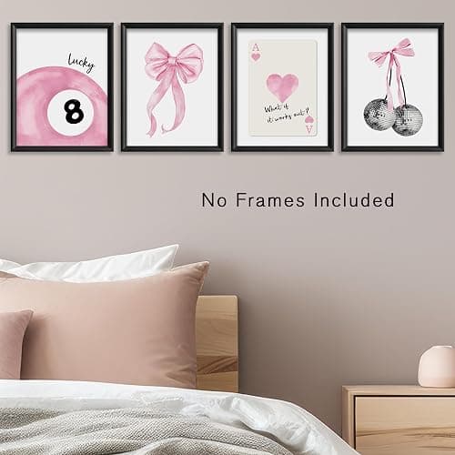 DTLGTG Coquette Pink Bow Wall Decor | Set of 4 Aesthetic Posters for Teen Girls Bedroom Dorm Bathroom - 8x10in Unframed Art Prints - Cute College Girl Gift - A01 thumbnail 5