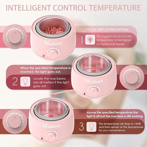 Madors Waxing Kit for Women Wax Kit for Hair Removal Intelligent Temperature Control Wax Machine with Hard Wax Beads (Pink) thumbnail 4
