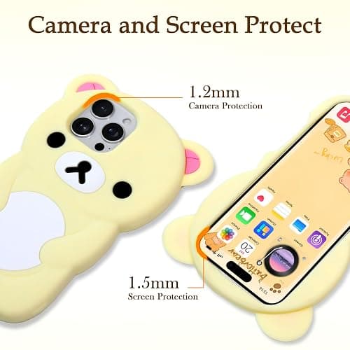 IAIYOXI Soft Silicone Bear Case for iPhone 15 Pro, Cute 3D Cartoon Teddy Bear Designed, Protective Lovely Fun Adorable Fashion Phone Case, Kawaii Cover for Women Girls Kids, Yellow thumbnail 2
