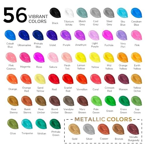 ABEIER Acrylic Paint Set, 56 Colors (2oz/60ml), Matte Finish, Waterproof, Rich Pigments, Non-Toxic Paints for Painting on Canvas Crafts Wood Ceramic, Fabric Ideal for Beginners and Students thumbnail 2