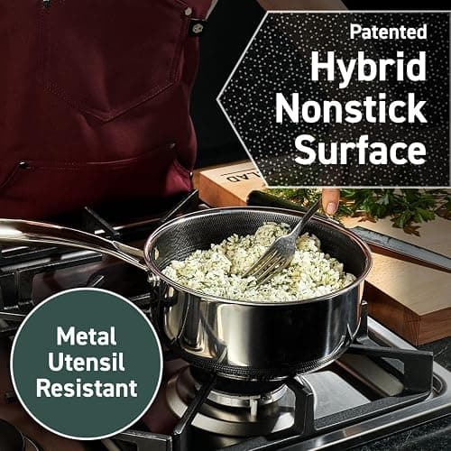HexClad Hybrid Nonstick 18-Piece Cookware Set, 2, 3, and 8Qt Pots with Lids, 2 Silicone Trivets, 8", 10", and 12" Pans with Lids, 7Qt Chicken Fryer with Lid, and 14" Wok with Lid, Stay-Cool Handles thumbnail 7