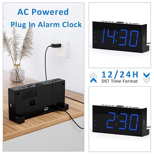 Roxicosly Alarm Clocks for Bedrooms, Digital Clock with 7.5''Large LED Display, Dual Alarms, USB Charging Port, 5 Brightness, 5 Volume, Big Snooze, 12/24H&DST, Battery Backup, AC Powered Alarm Clock thumbnail 6