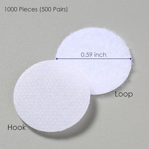 JUMINIZ 1000 Pcs (500 Pairs) 0.59inch Diameter Hook and Loop Fastener Self Adhesive Round Circle Sticky Sticker Dots for Arts and Crafts School Classroom Home and Office Use, White thumbnail 2