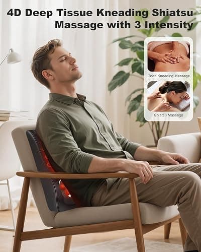 Cordless Shiatsu Neck Massager with Heat & Vibration, Back Neck Shoulder Massager For Deep Tissue, 4D Kneeding Back Massage Pillow, Rechargeable Portable Massage, Gifts for Mom,Dad thumbnail 4